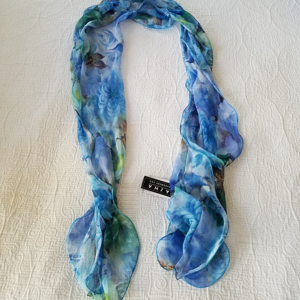 Basha Blue Polyester Ruffled Scarf - New - Picture 5 of 5